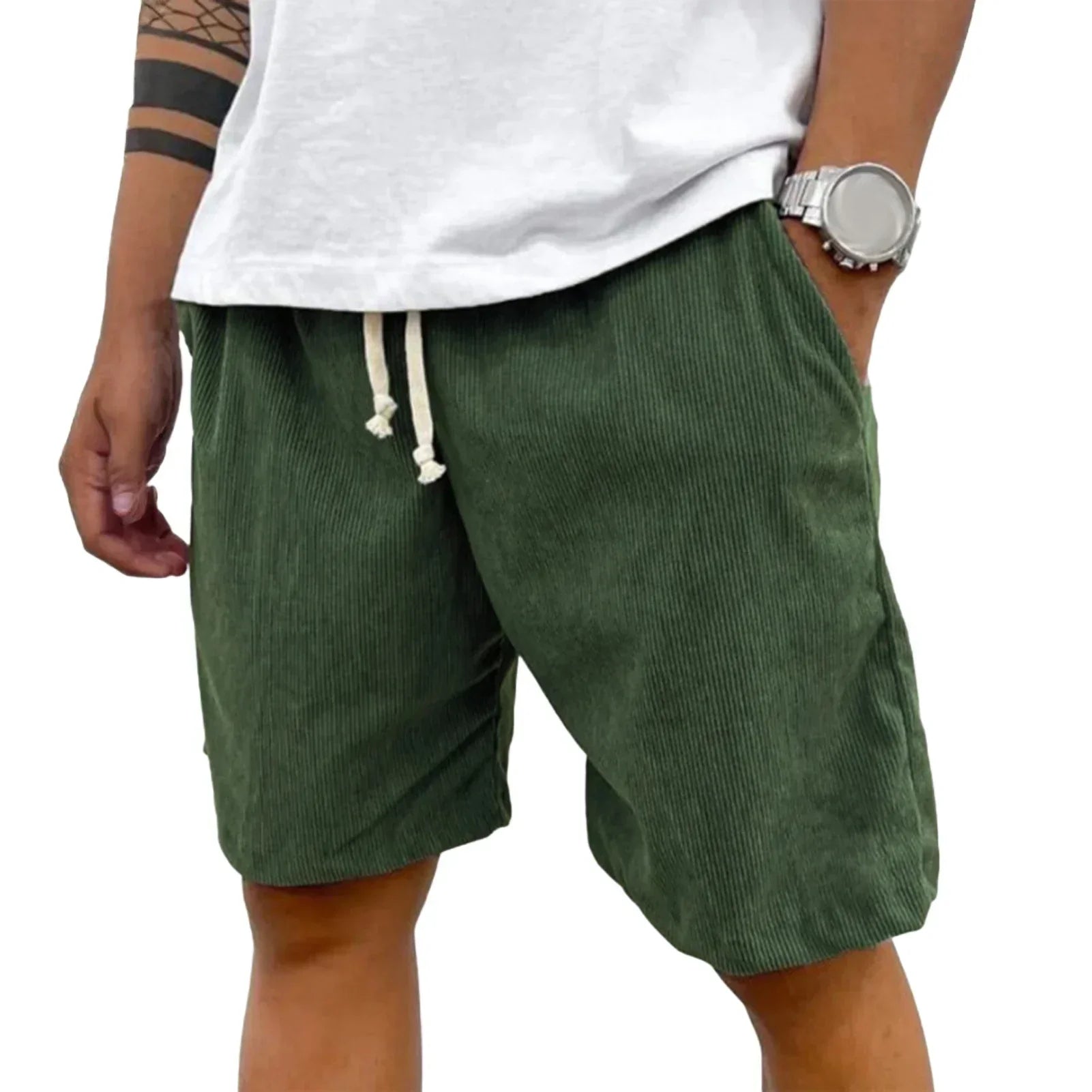 Shorts Calvin in Velluto a Coste con Cordino